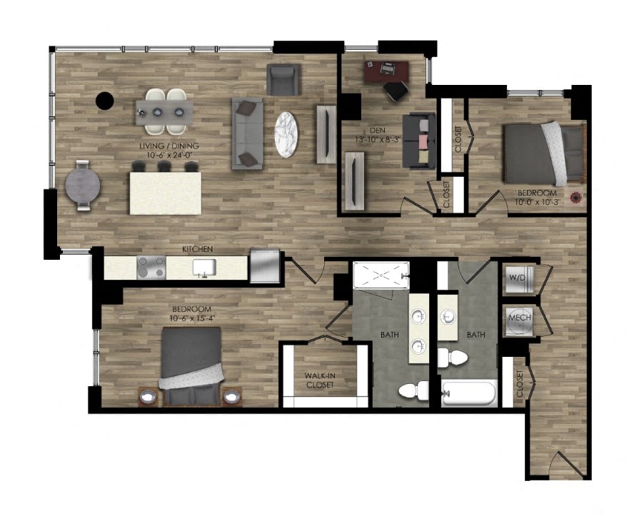 2 Bed/2 Bath Den-21W floor plan
