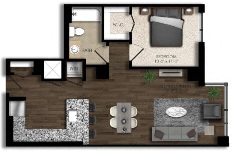 1 Bed/1 Bath-6E floor plan