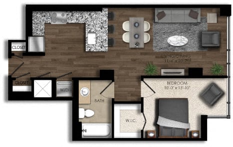 1 Bed/1 Bath-5E floor plan