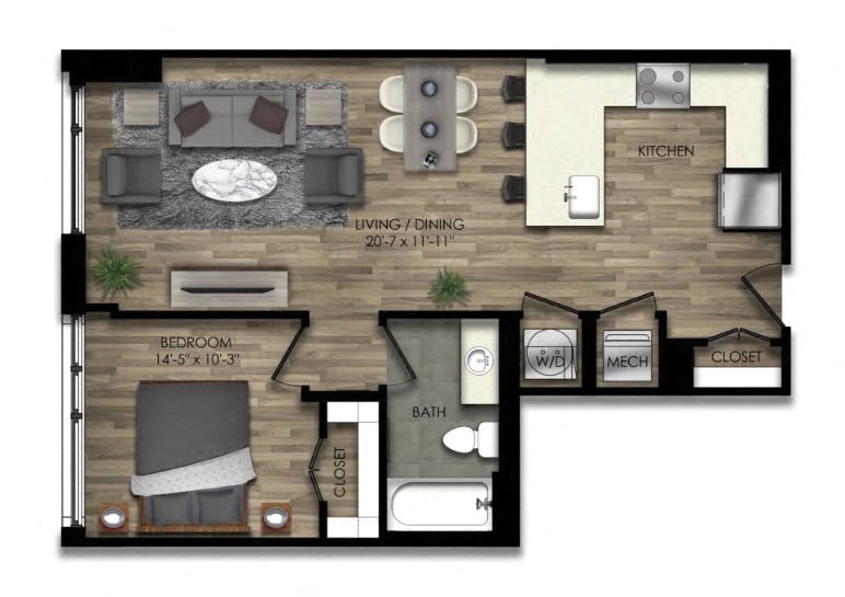 1 Bed/1 Bath-24W floor plan