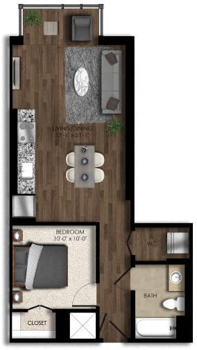1 Bed/1 Bath JR-2E floor plan