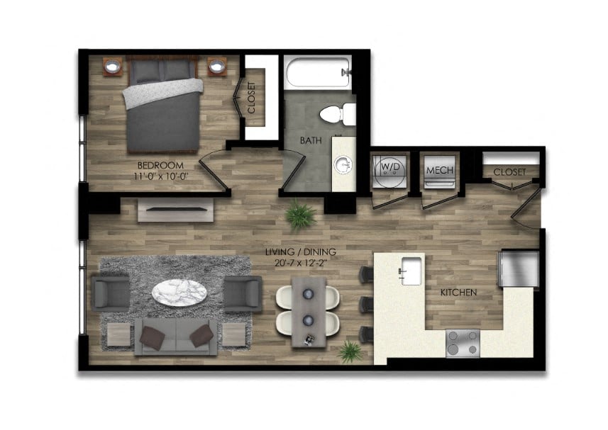1 Bed/1 Bath-20W floor plan