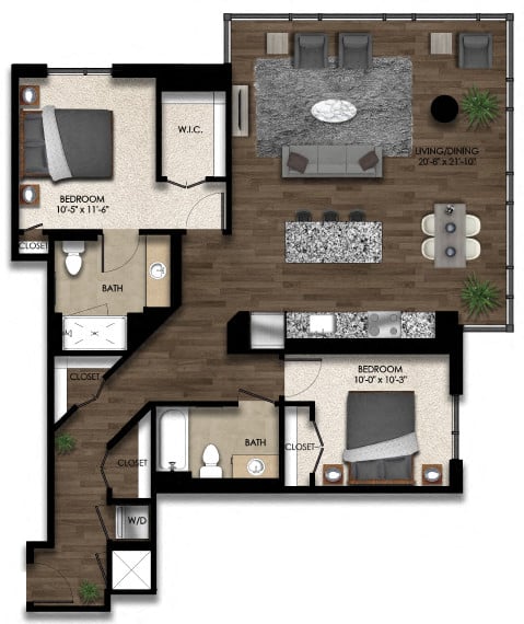 2 Bed/2 Bath-1E floor plan