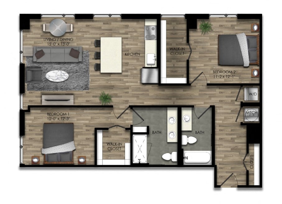2 Bed/2 Bath-28W floor plan