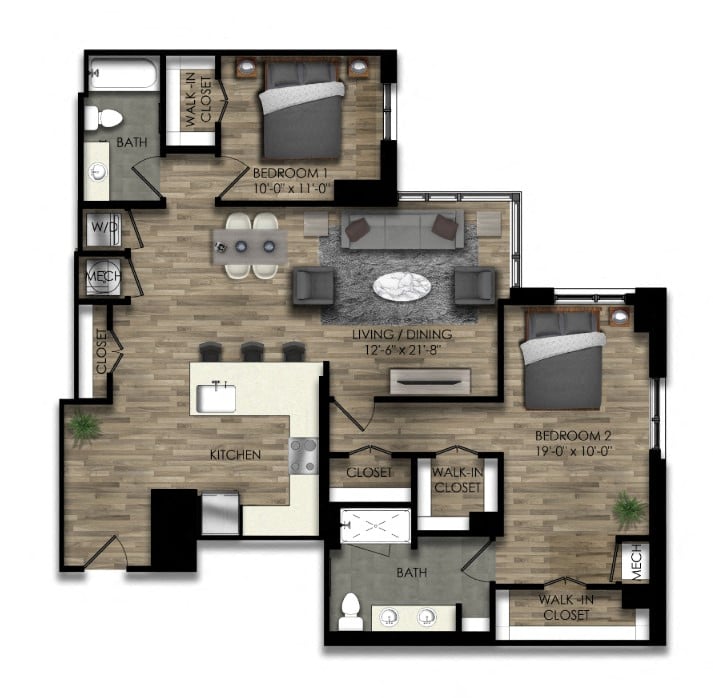 2 Bed/2 Bath-32W floor plan