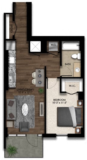1 Bed/1 Bath-1E floor plan