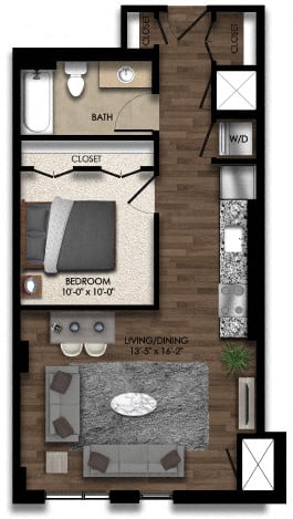 1 Bed/1 Bath JR-3E floor plan