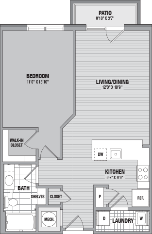 Birch 1 Bed/1 Bath floor plan