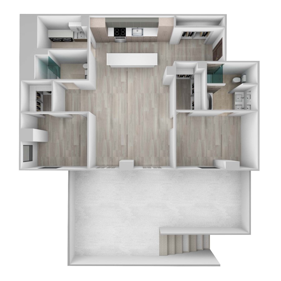 Rendering of the 1316 N. Lakeshore Dr. floor plan with 2 bedroom[s] and 2 bathroom[s] at 61banksstreet