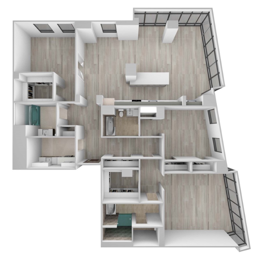 Rendering of the Residences 04 floor plan with 3 bedroom[s] and 3 bathroom[s] at 61banksstreet