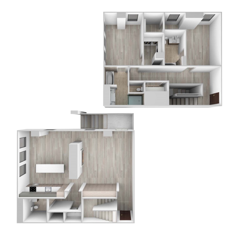 Rendering of the 63 E. Banks St. floor plan with 2 bedroom[s] and 2.5 bathroom[s] at 61banksstreet