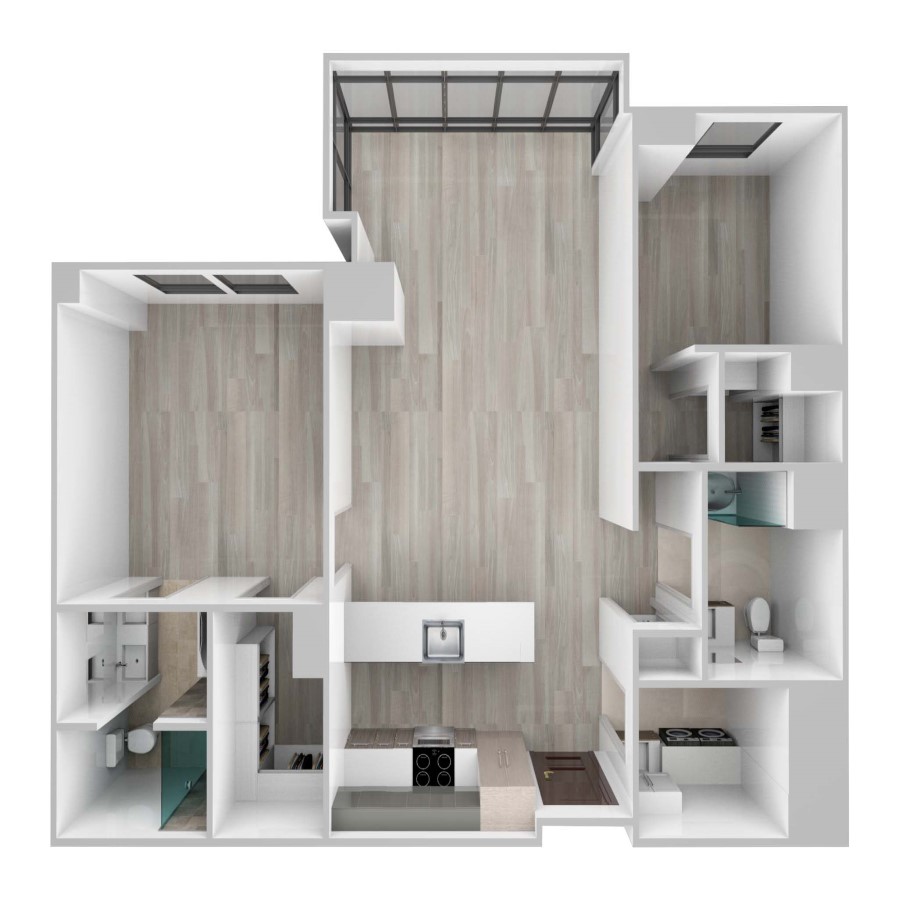 Rendering of the Residences 03 floor plan with 2 bedroom[s] and 2 bathroom[s] at 61banksstreet