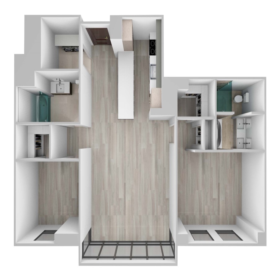 Rendering of the Residences 08 floor plan with 2 bedroom[s] and 2 bathroom[s] at 61banksstreet