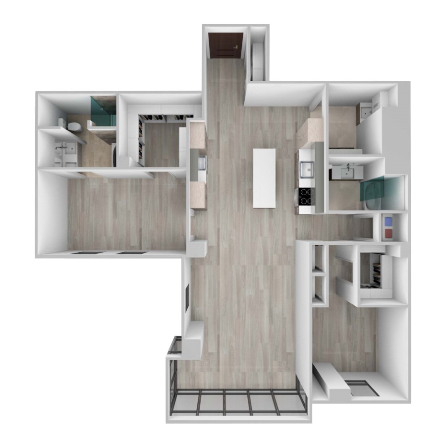 Rendering of the Residences 07 floor plan with 2 bedroom[s] and 2 bathroom[s] at 61banksstreet