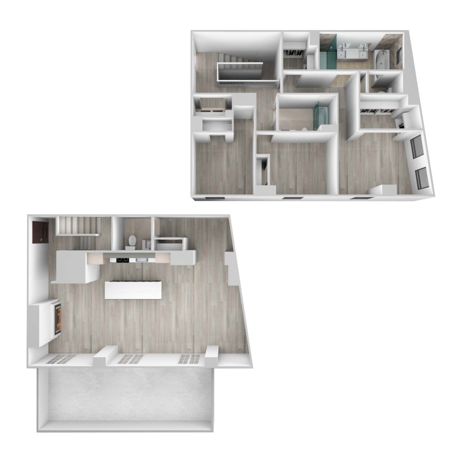 Rendering of the 1318 N. Lakeshore Dr. floor plan with 3 bedroom[s] and 2.5 bathroom[s] at 61banksstreet