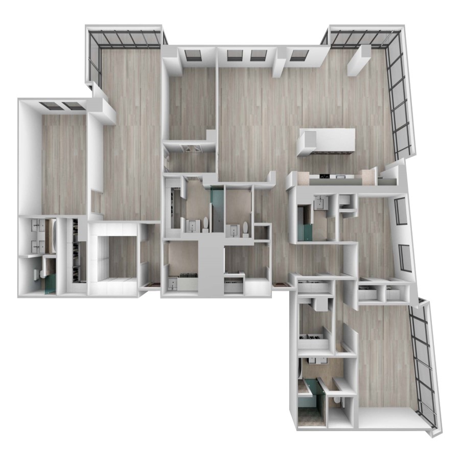 Rendering of the Residences 803/804 floor plan with 4 bedroom[s] and 4.5 bathroom[s] at 61banksstreet