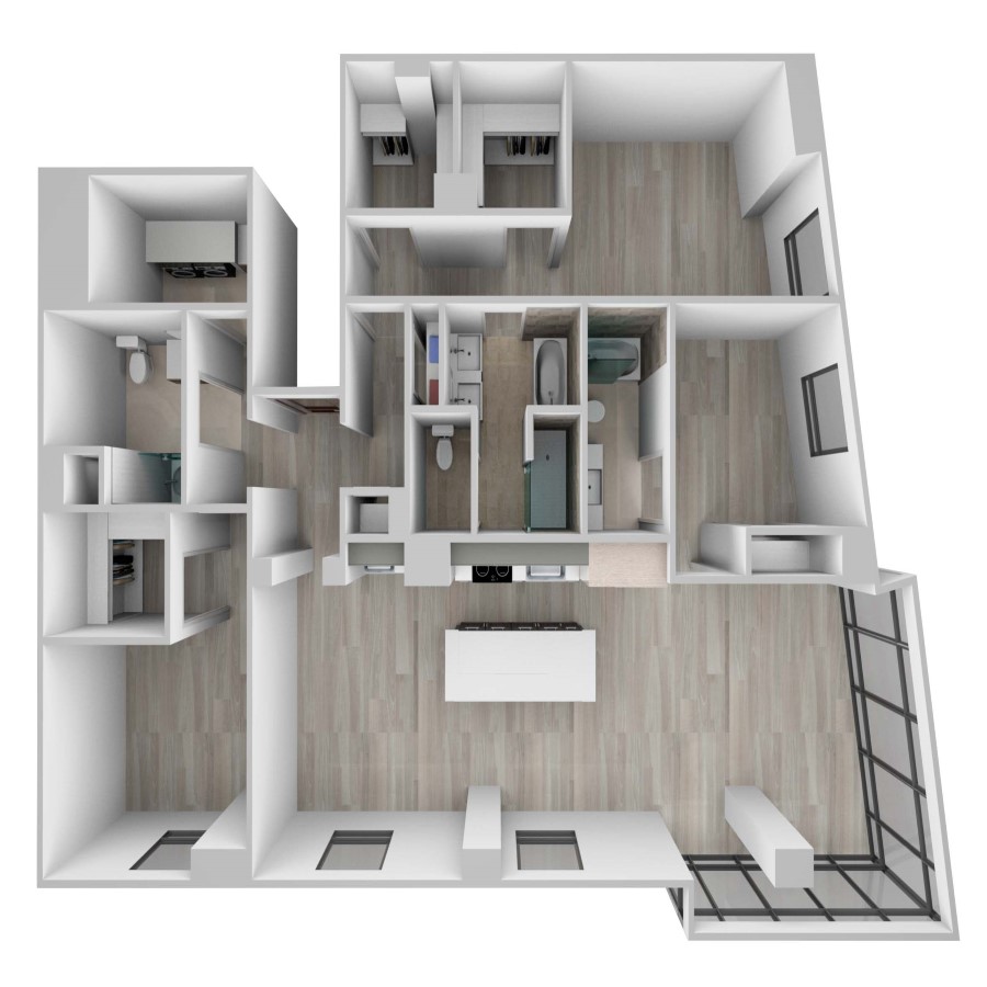 Rendering of the Residences 06 floor plan with 3 bedroom[s] and 3 bathroom[s] at 61banksstreet