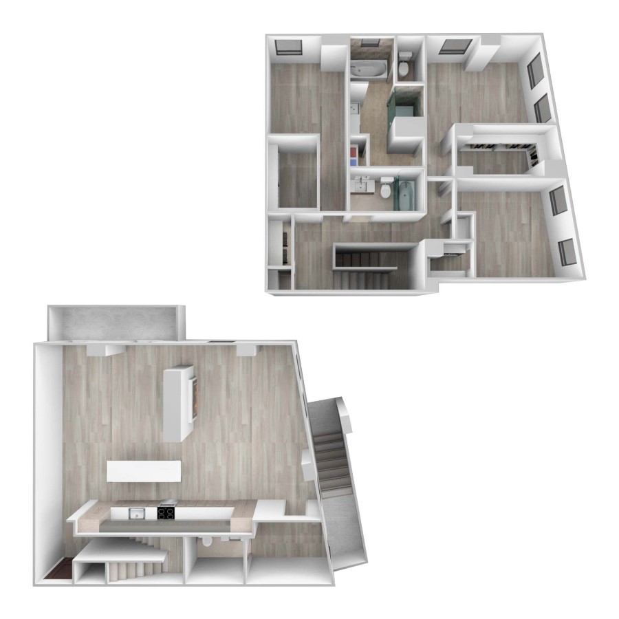 Rendering of the 1326 N. Lakeshore Dr. floor plan with 3 bedroom[s] and 2.5 bathroom[s] at 61banksstreet