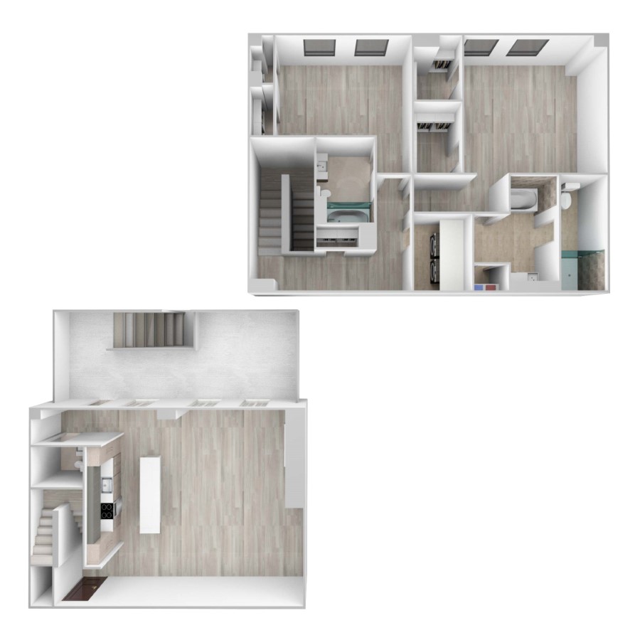 Rendering of the 71 E. Banks St. floor plan with 2 bedroom[s] and 2.5 bathroom[s] at 61banksstreet