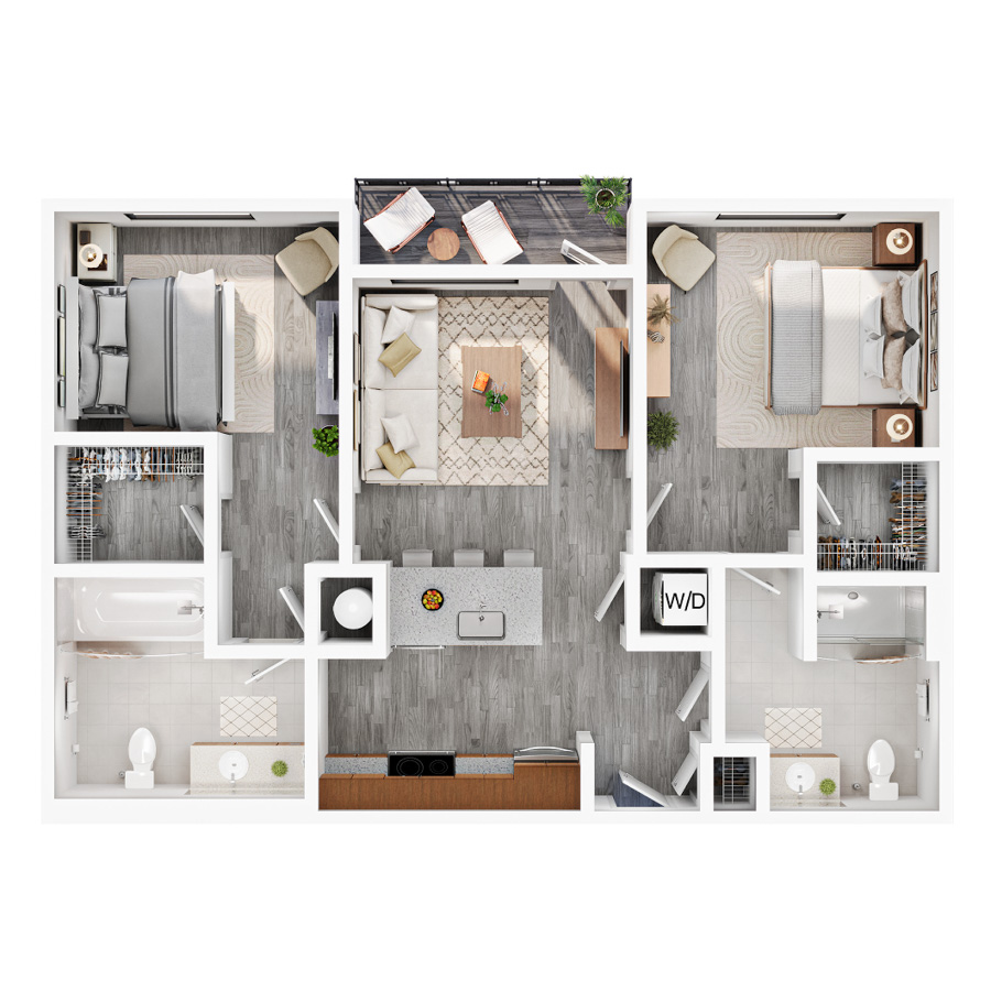 The HILL TOP two-bedroom, two-bathroom floor plan at The Preserve Scott’s Addition