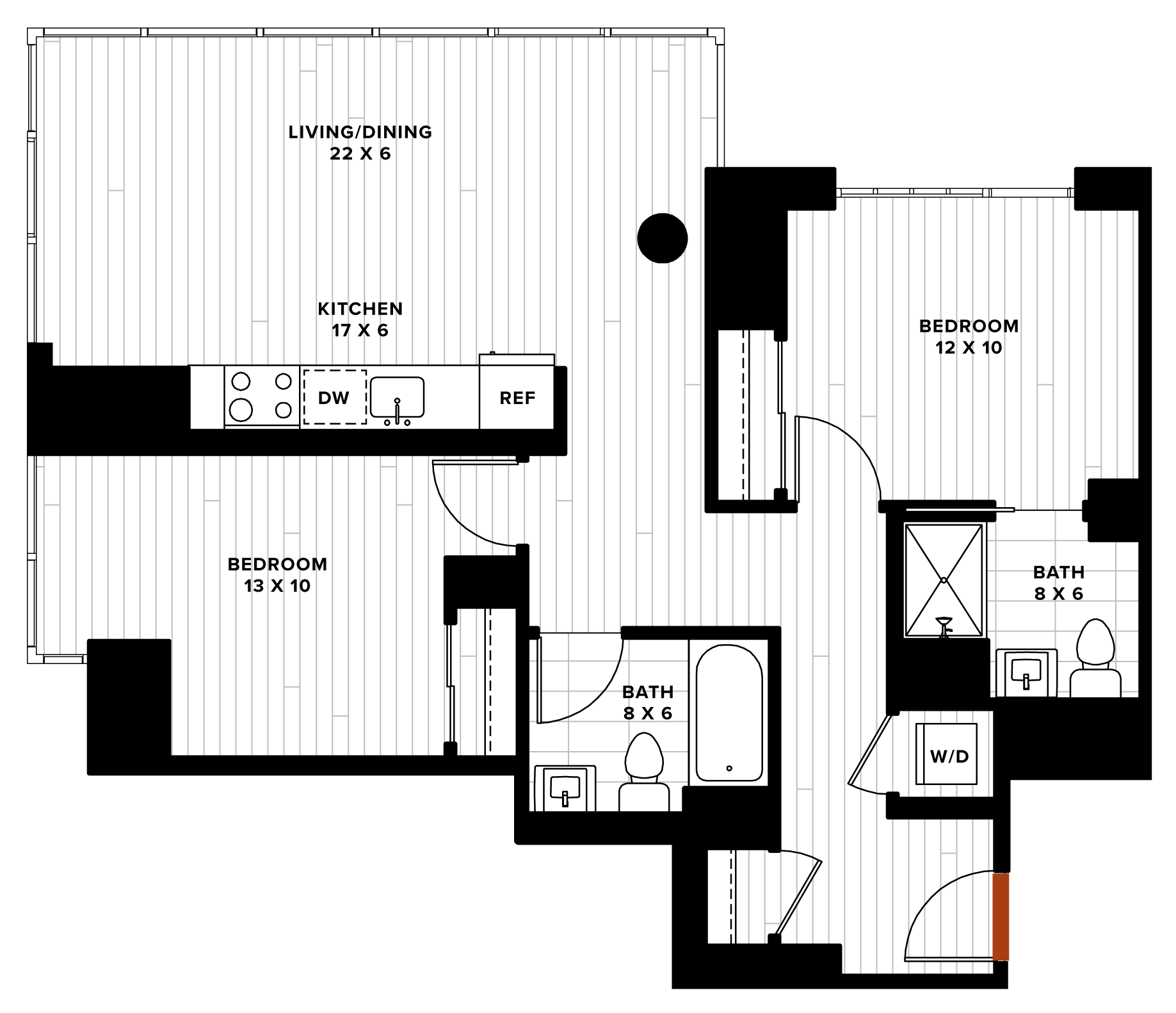 1 Bed/2 Bath Den-2G2 floor plan