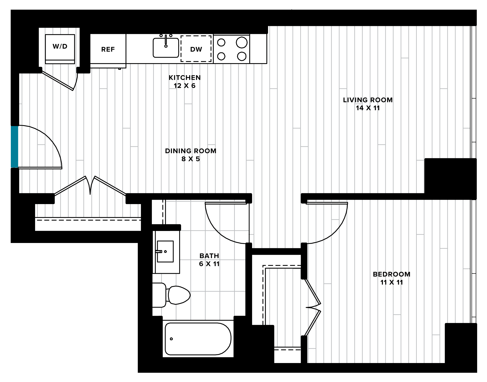 1 Bed/1 Bath-1V floor plan