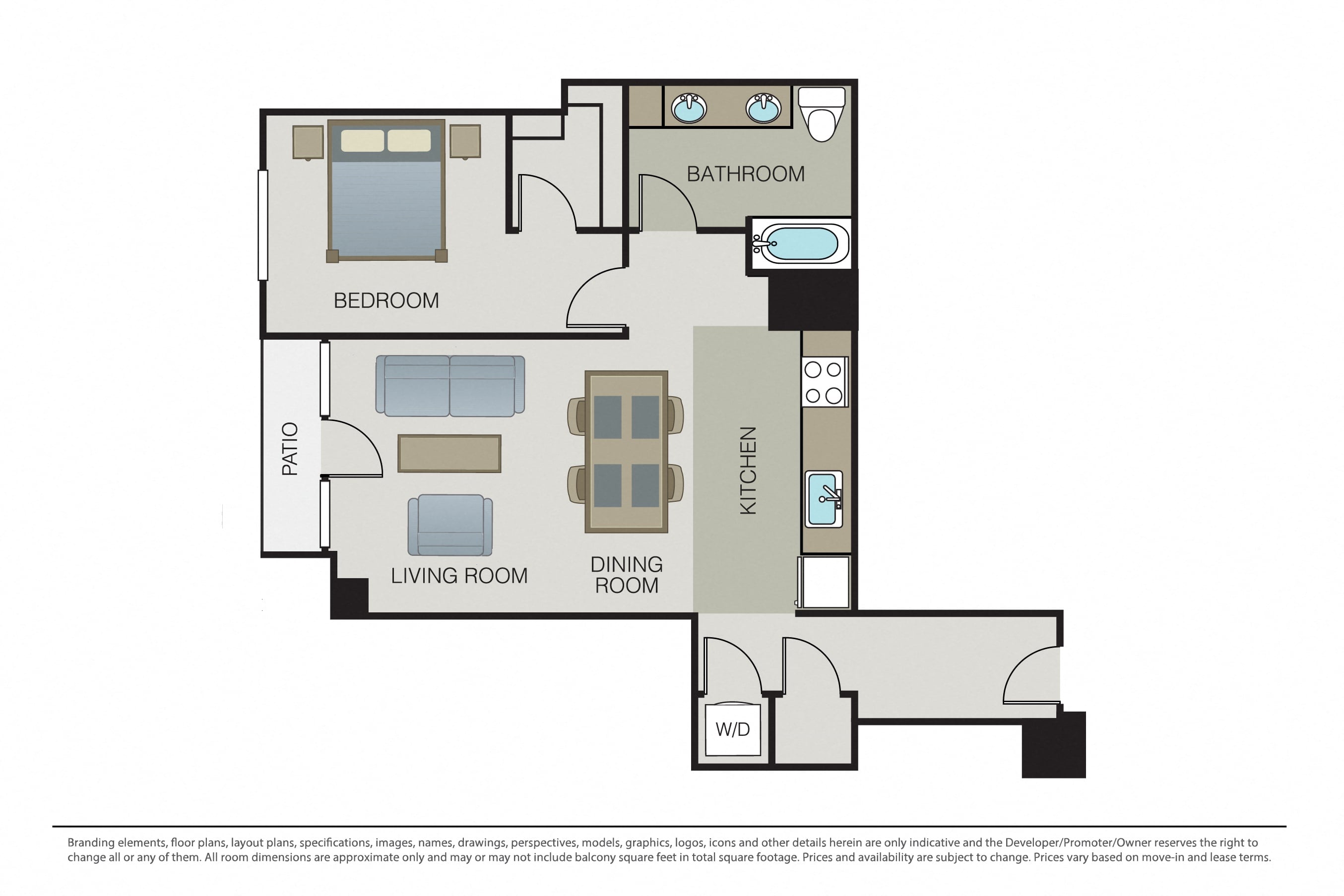 One Bed One Bath B2 floor plan