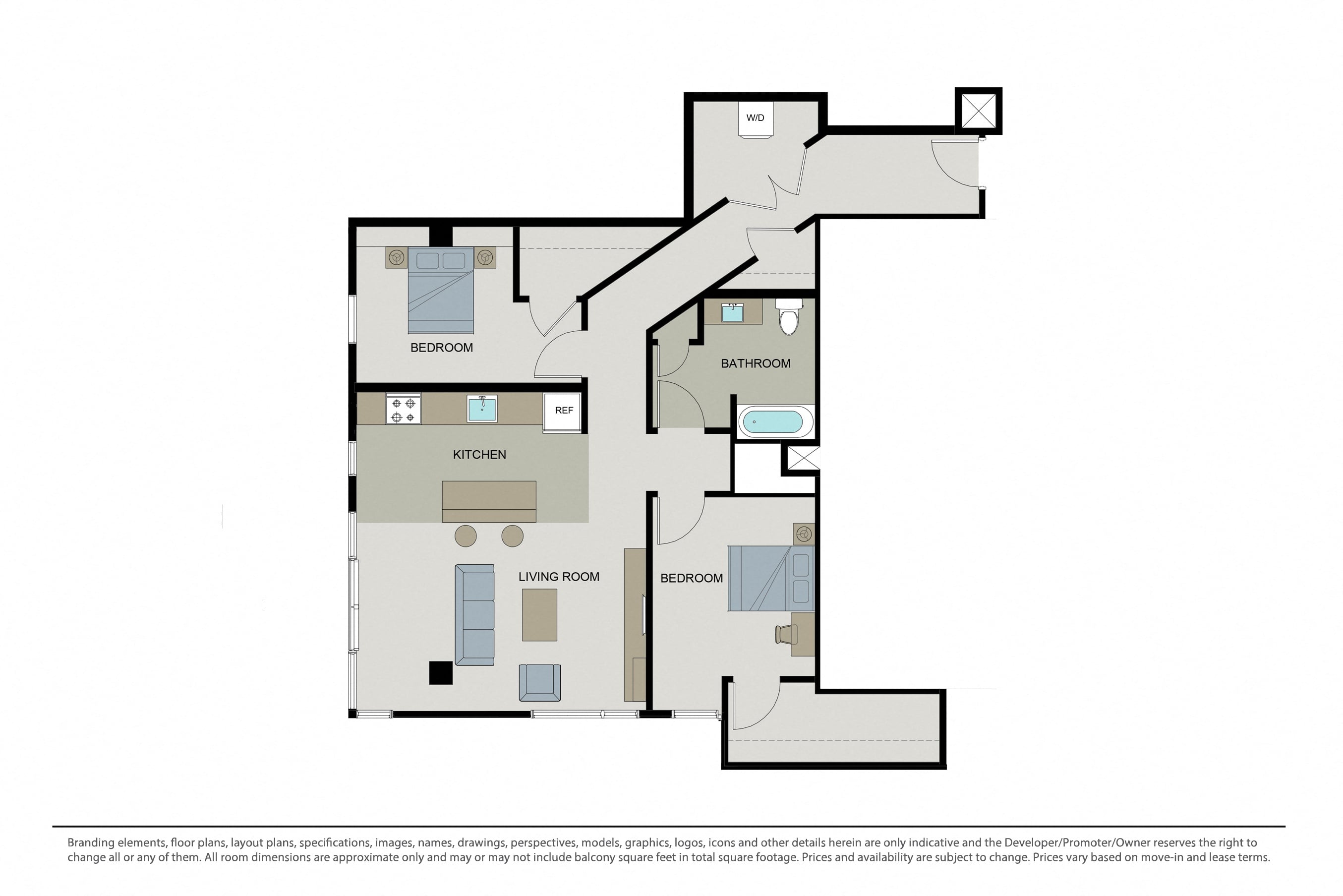 Two Bed One Bath C3 floor plan