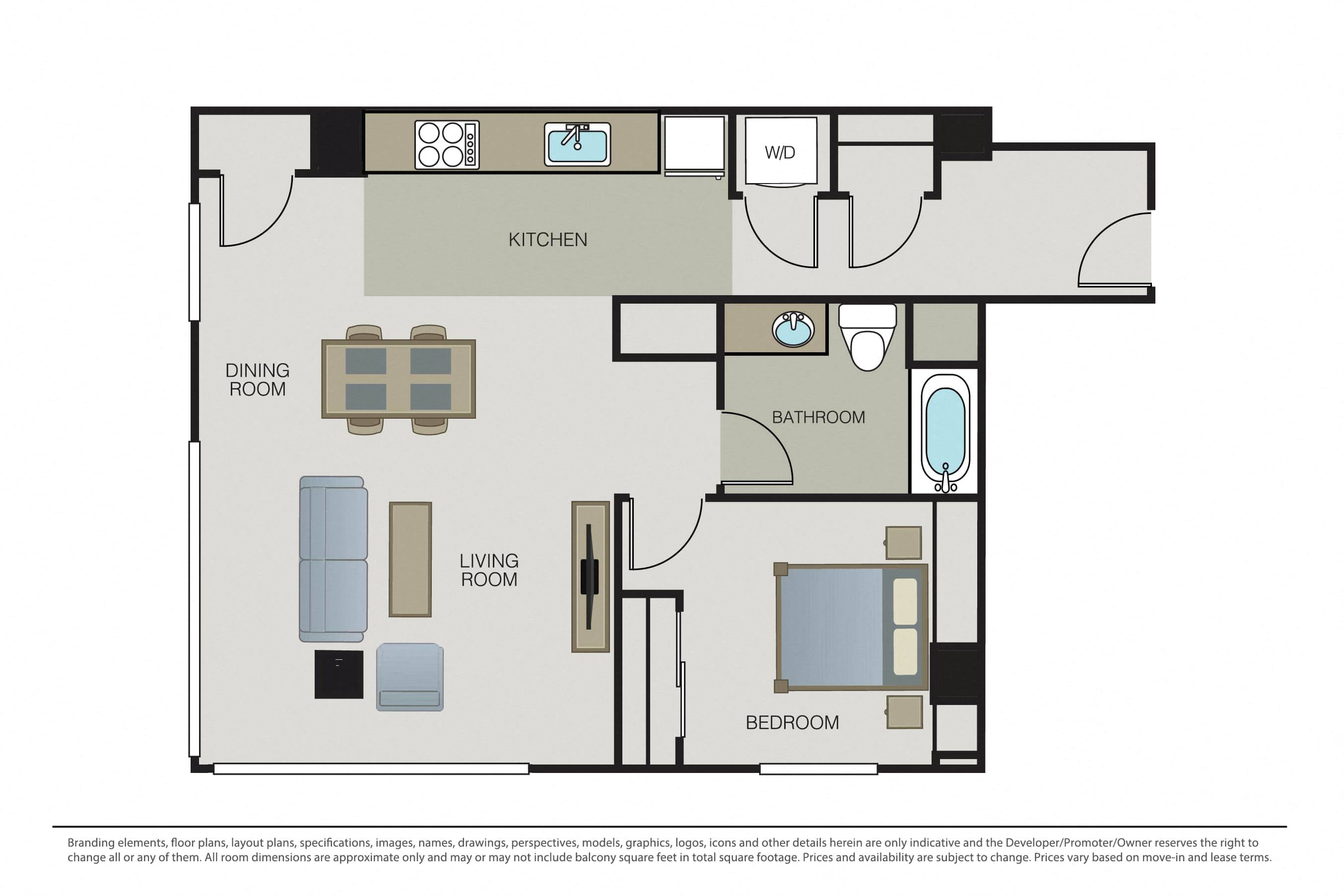 One Bed One Bath B3 floor plan