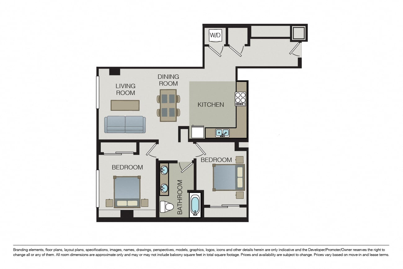 Two Bed One Bath C1 floor plan