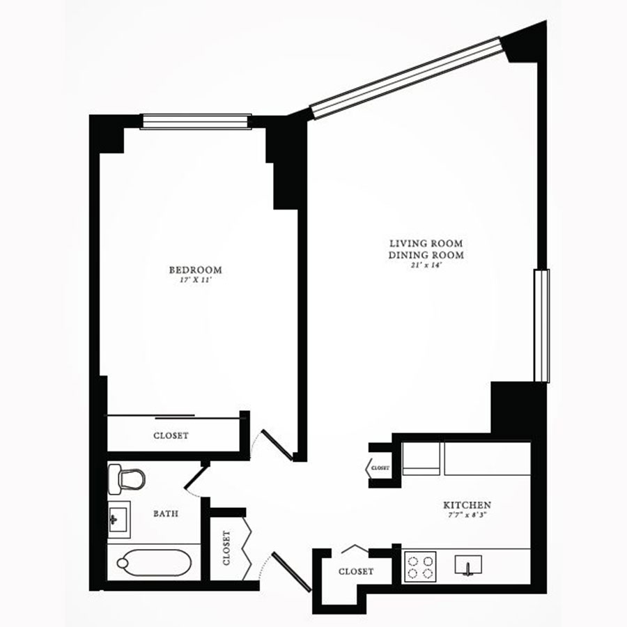 Rendering of the Tier 04 floor plan with 1 bedroom[s] and 1 bathroom[s] at 1350northlakeshore