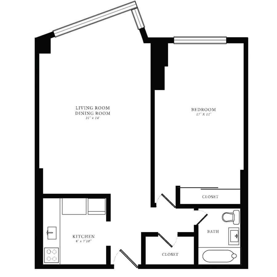 Rendering of the Tier 02 floor plan with 1 bedroom[s] and 1 bathroom[s] at 1350northlakeshore