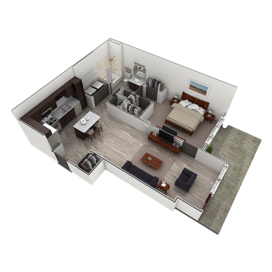 1 BR Designer Courtyard Garage floor plan