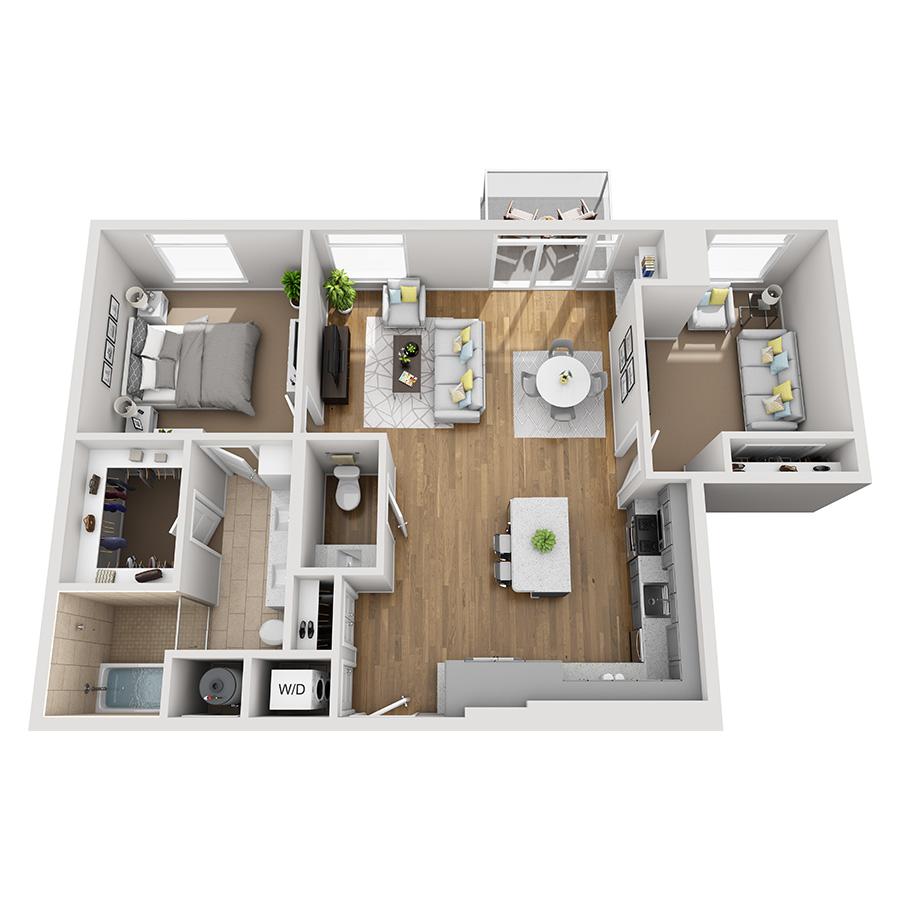 #2401 - 1 bedroom floorplan layout with 1.5 bathroom and 1170 square feet