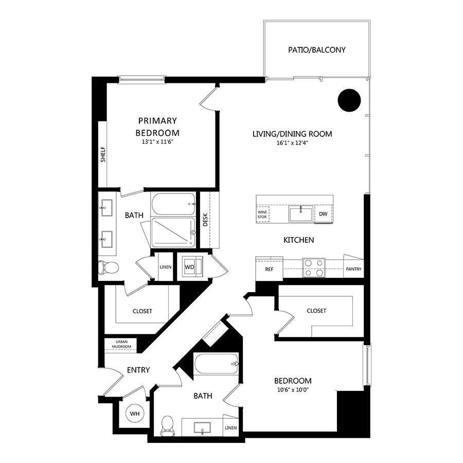 #812 - 2 bedroom floorplan layout with 2 bathrooms and 1196 square feet