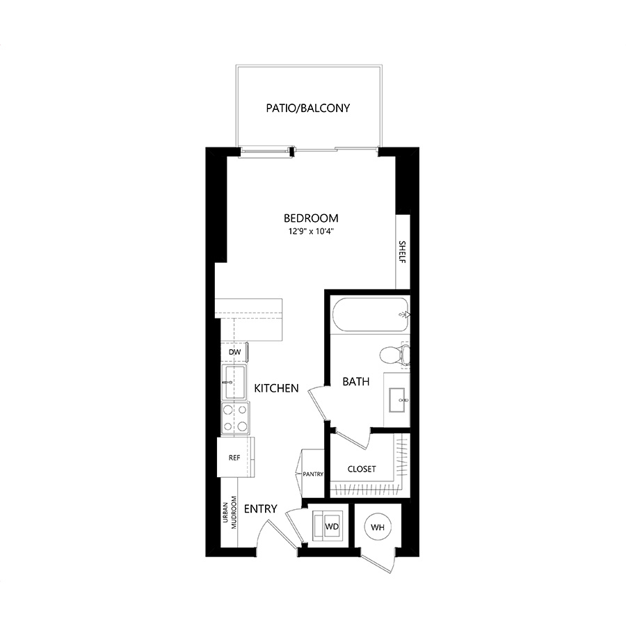 #813 - Studio floorplan layout with 1 bathroom and 467 square feet