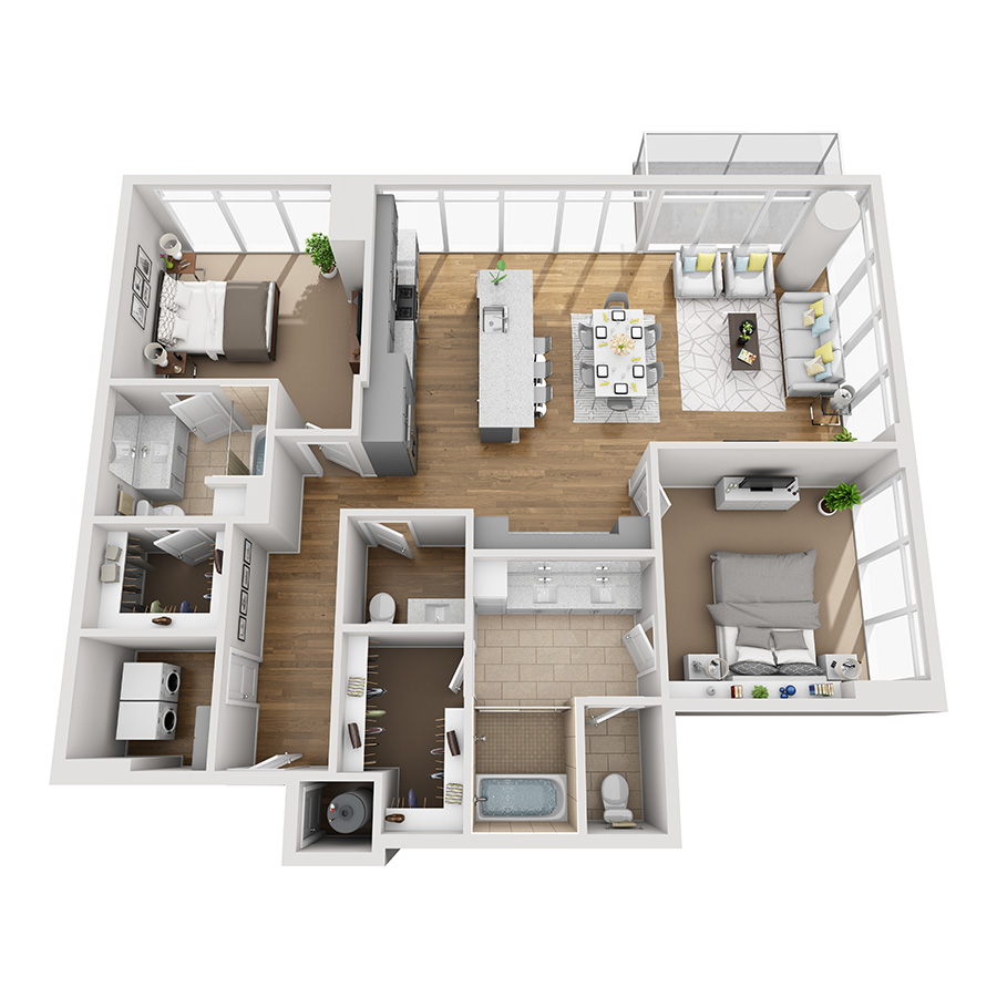 #1213 - 2 bedroom floorplan layout with 2.5 bathrooms and 1485 square feet