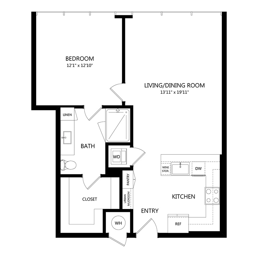 #2409 - 1 bedroom floorplan layout with 1 bathroom and 822 square feet