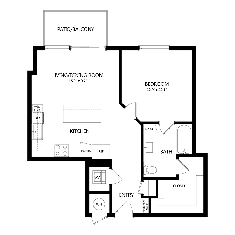 #2102 - 1 bedroom floorplan layout with 1 bathroom and 781 square feet