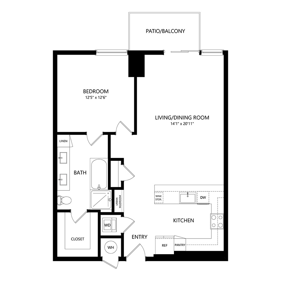#810 - 1 bedroom floorplan layout with 1 bathroom and 938 square feet