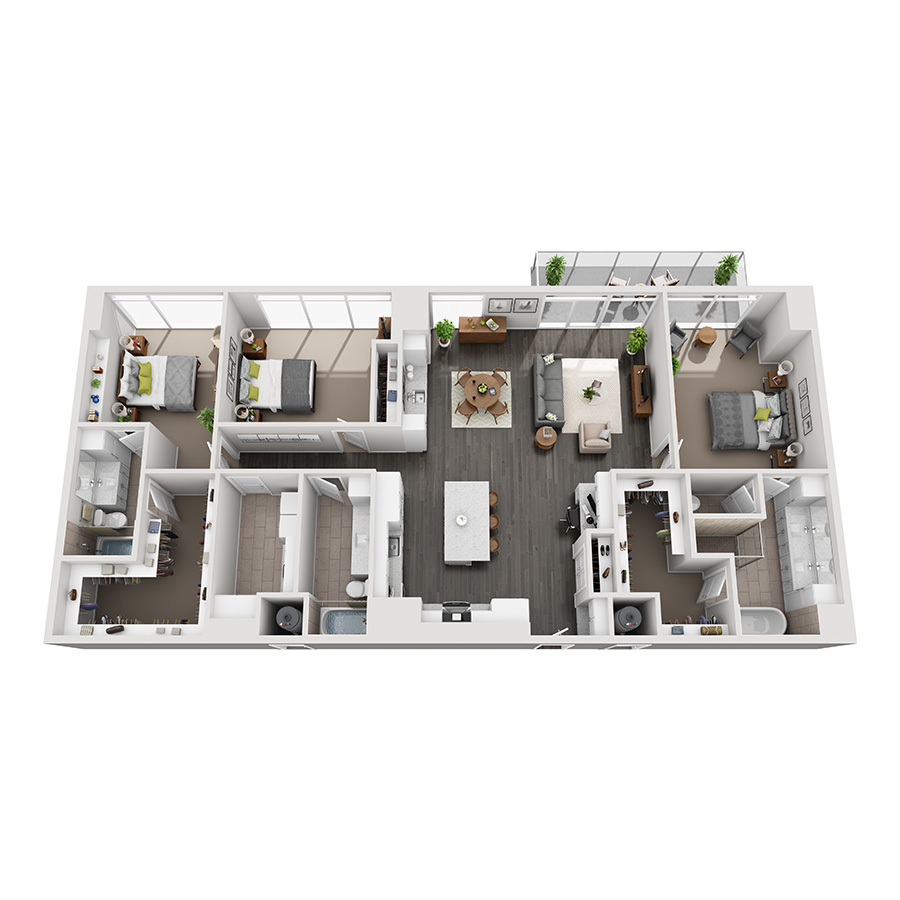 #2604 - 3 bedroom floorplan layout with 3 bathrooms and 2137 square feet