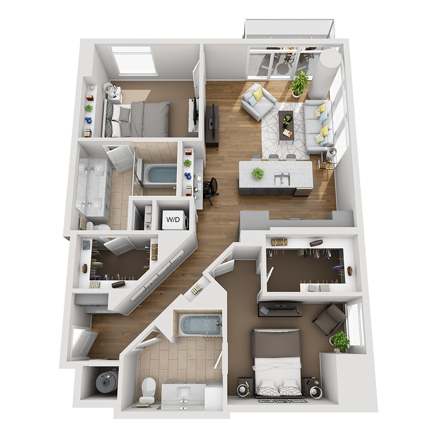 #2114 - 2 bedroom floorplan layout with 2 bathrooms and 1196 square feet