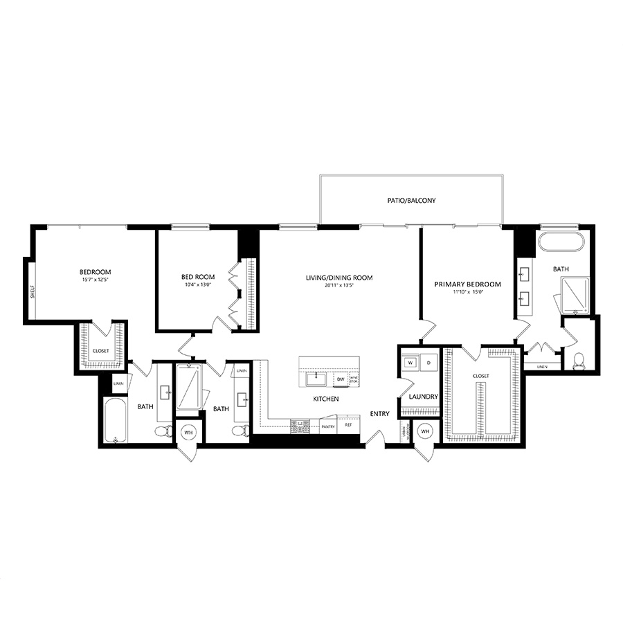 #2501 - 3 bedroom floorplan layout with 3 bathrooms and 1942 square feet