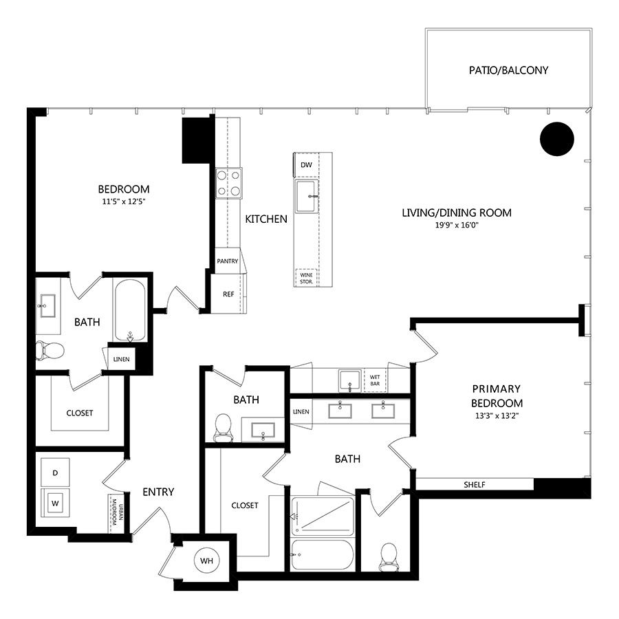 #1113 - 2 bedroom floorplan layout with 2.5 bathrooms and 1485 square feet
