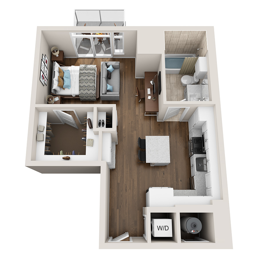 #1101 - Studio floorplan layout with 1 bathroom and 610 square feet