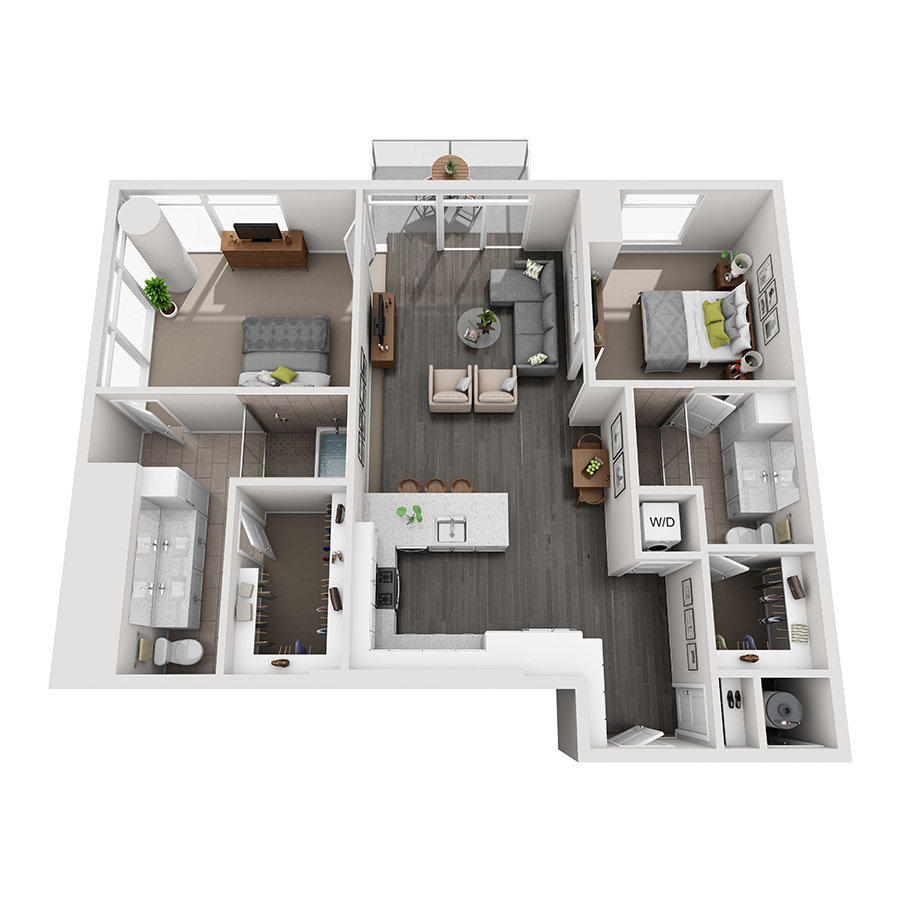 #1916 - 2 bedroom floorplan layout with 2 bathrooms and 1300 square feet