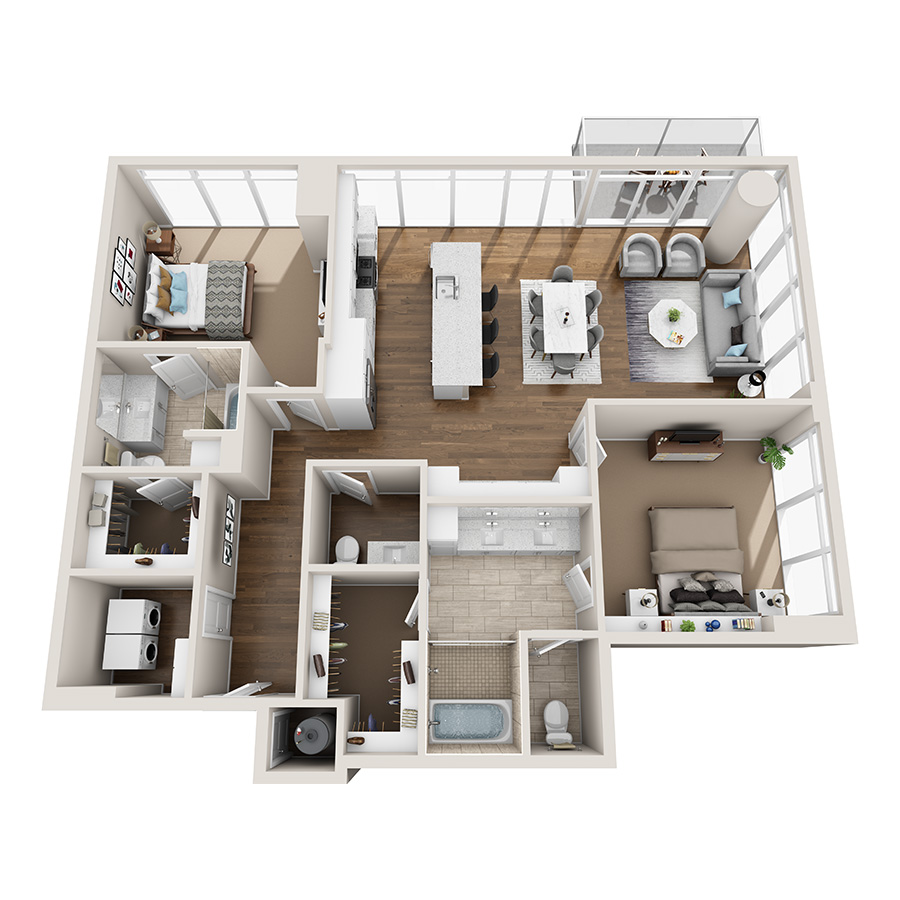 #1113 - 2 bedroom floorplan layout with 2.5 bathrooms and 1485 square feet