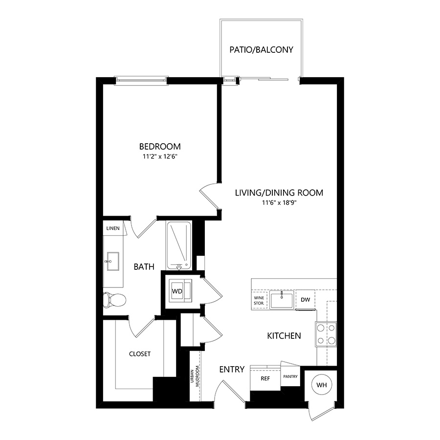 #1207 - 1 bedroom floorplan layout with 1 bathroom and 768 square feet