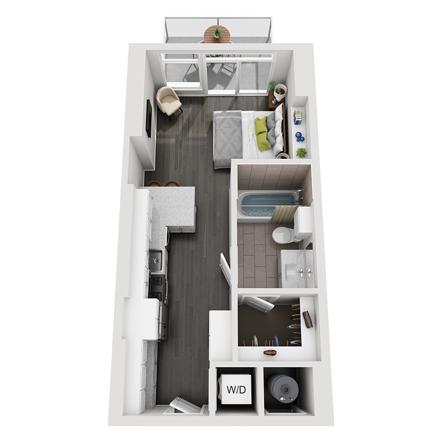 #1618 - Studio floorplan layout with 1 bathroom and 467 square feet