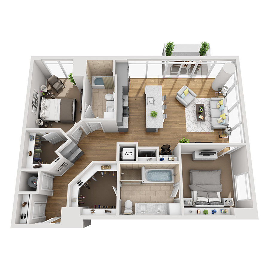 #1506 - 2 bedroom floorplan layout with 2 bathrooms and 1288 square feet